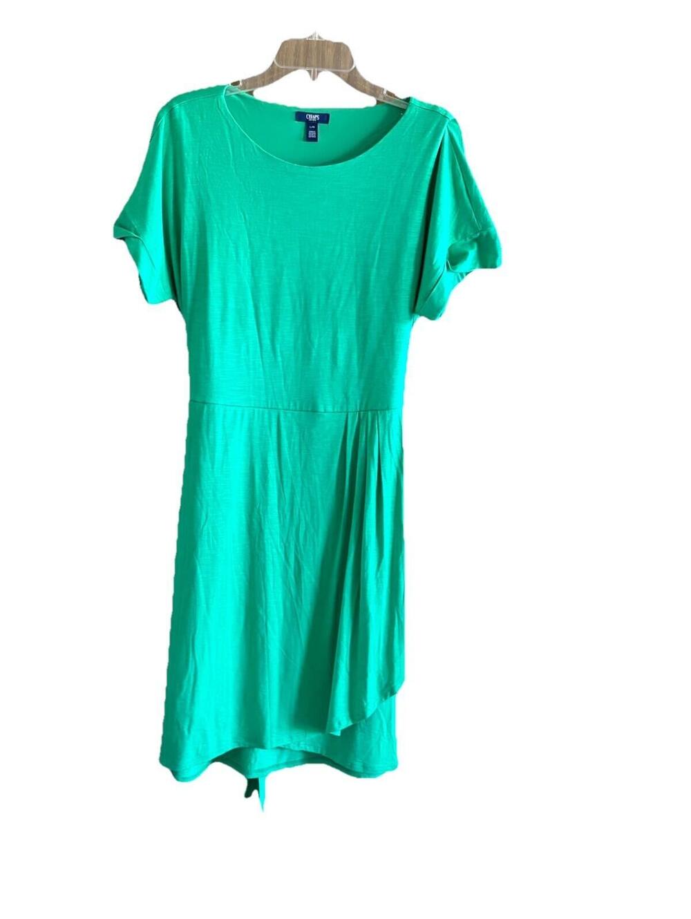 Chaps  L Faux Wrap Dress Green Short Sleeve Tie At Waist Viscose/Elastane